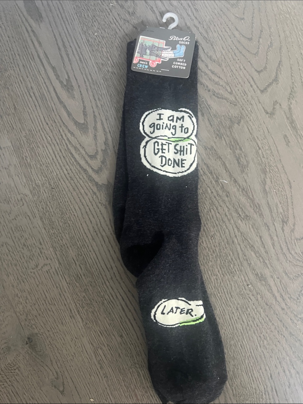 NWT Hilarious Blue Q Mens Crew Socks